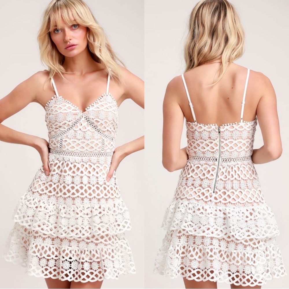 Lulu's Beauty and Lace White and Nude Crochet Lace Mini Dress
